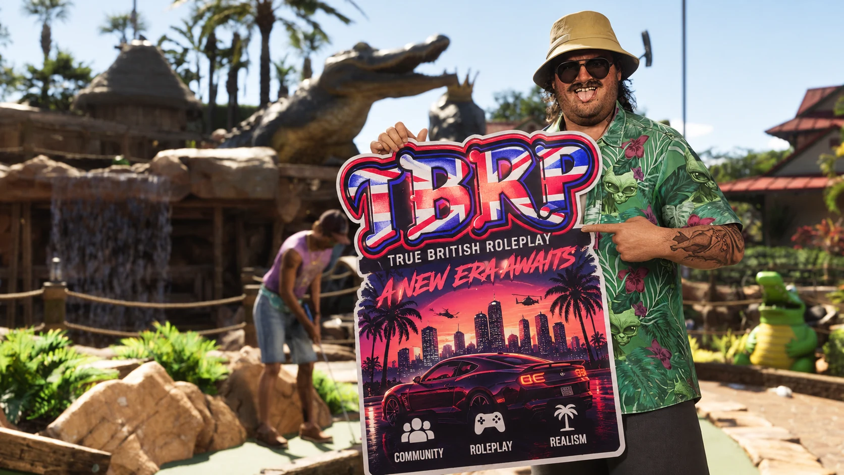 TBRP A New Era artwork with two characters and a Vice City-inspired billboard